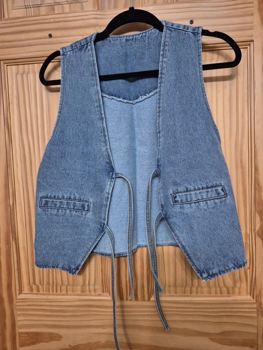 Light Blue Denim Vest with Front Ties